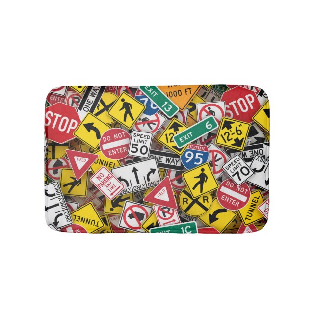 Driving Instructor Fun Road Sign Collage Bath Mat (Front)