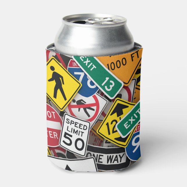Driving Instructor Fun Road Sign Collage Can Cooler (Can Front)