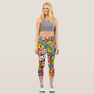 Driving Instructor Fun Road Sign Collage Capri Leggings