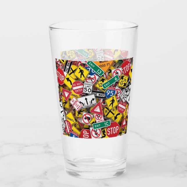 Driving Instructor Fun Road Sign Collage Glass (Front)