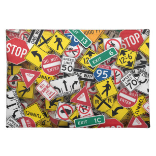 Driving Instructor Fun Road Sign Collage Placemat