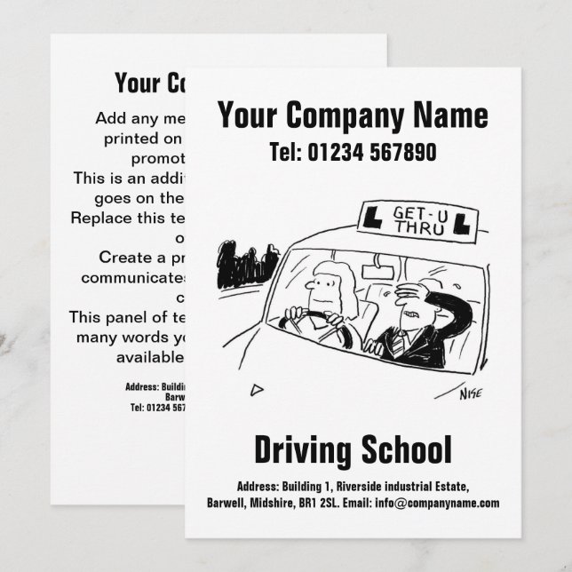 Driving Lessons Driving School Cartoon Design Card (Front/Back)