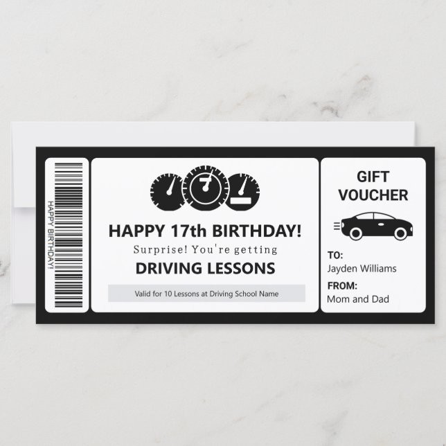 Driving Lessons Voucher Template Gift Certificate (Front)