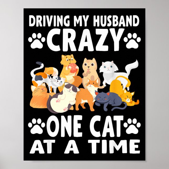 Driving my husband crazy one cat time cat owner poster (Front)