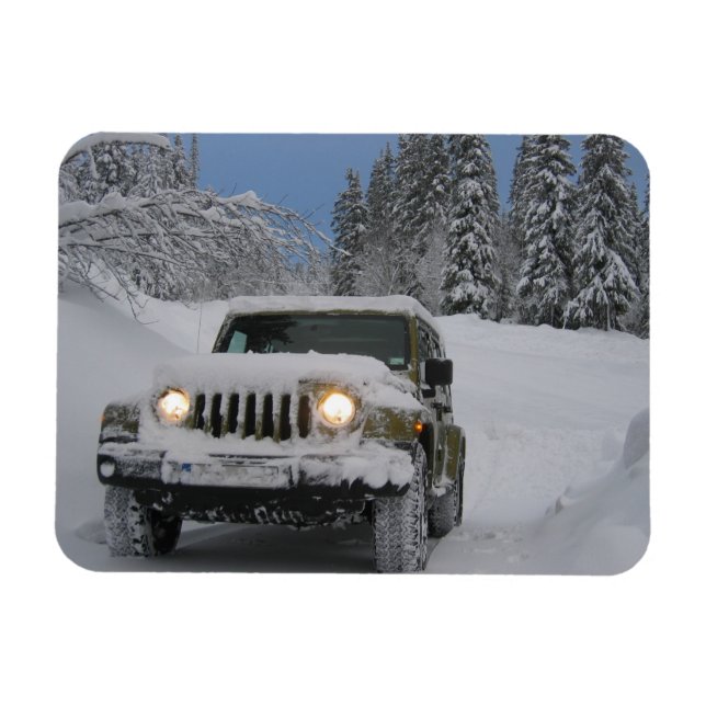 Driving on Snowy Road in Pine Forest Magnet (Horizontal)