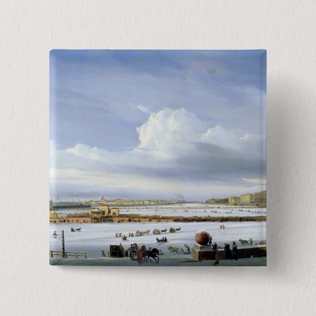 Driving on the Neva, 1854 2 Inch Square Button (Front)