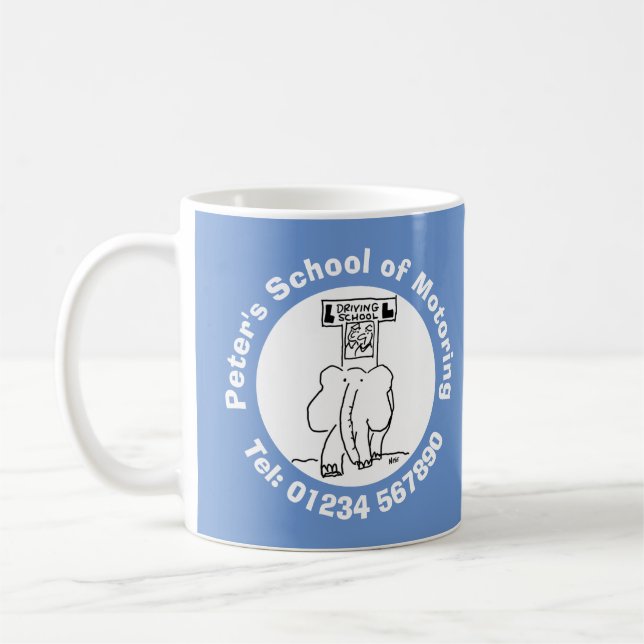 Driving School Cartoon with Elephant. Coffee Mug (Left)