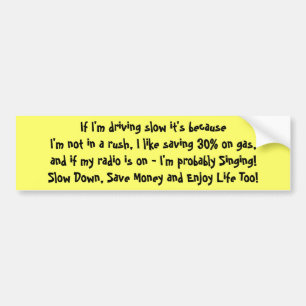 Driving Slow, Saving money, Enjoying Life 2 Bumper Sticker