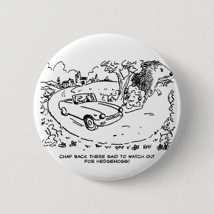 Driving Sports Car in Countryside with Hedgehog 2 Inch Round Button