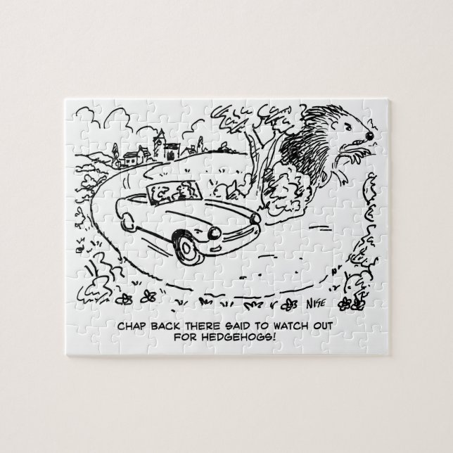 Driving Sports Car in Countryside with Hedgehog Jigsaw Puzzle (Horizontal)
