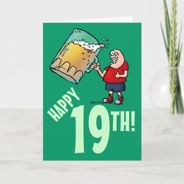 Drôle 19ème Anniversaire Carte avec Dessin d'Huge  (Devant)