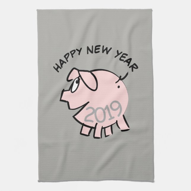 Drôle 3 Cartoon Cochon Année 2019 Serviette de cui (Vertical)