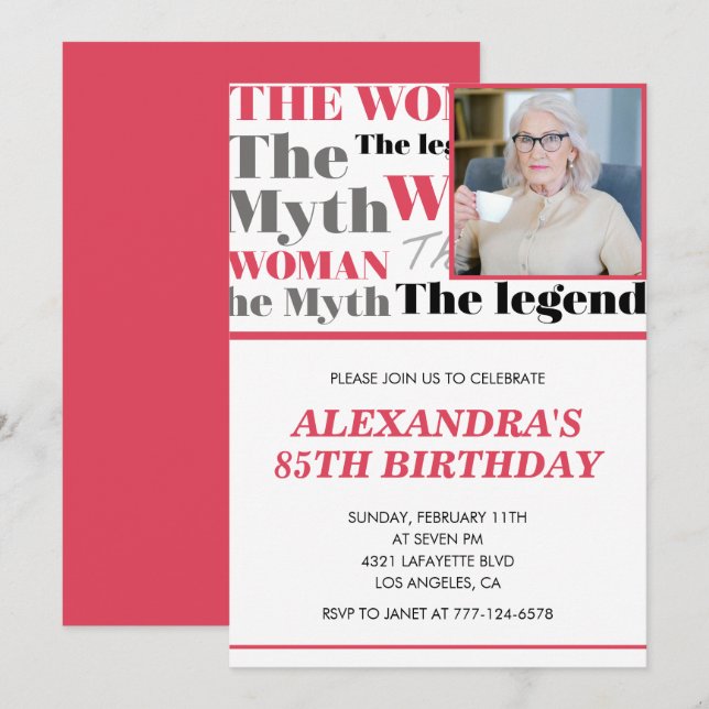 Drôle 85e anniversaire invitation Photo Myth Legen (Devant / Derrière)