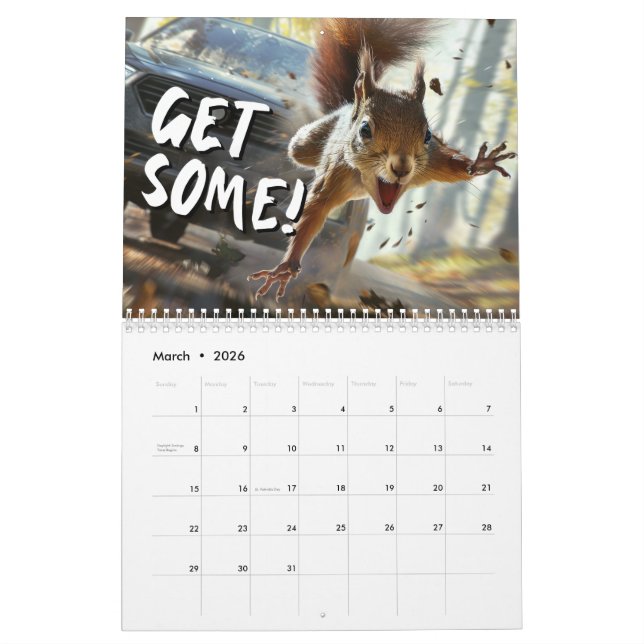 Drôle Action Squirrel Calendrier 2025 "Obtenez-en" (Mar 2026)
