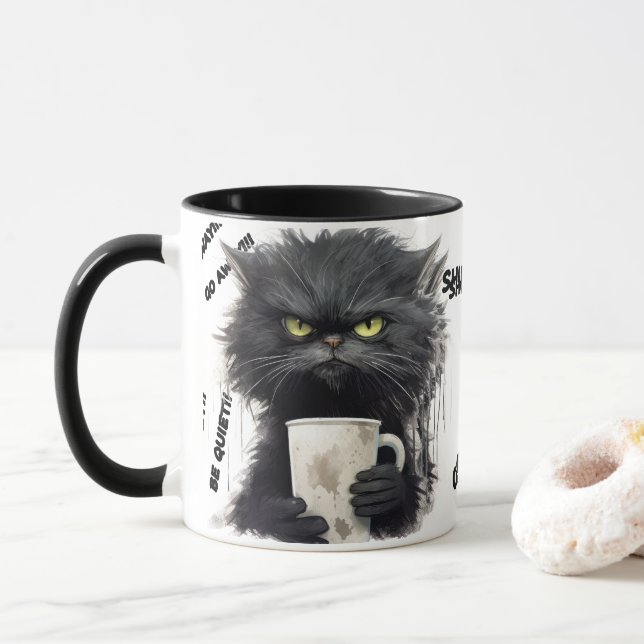 drôle Angry Cat Coffee Mug (Avec donut)