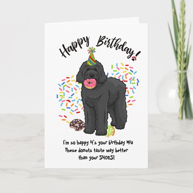 Drôle Black Labradoodle Carte d'anniversaire Donut (Devant)