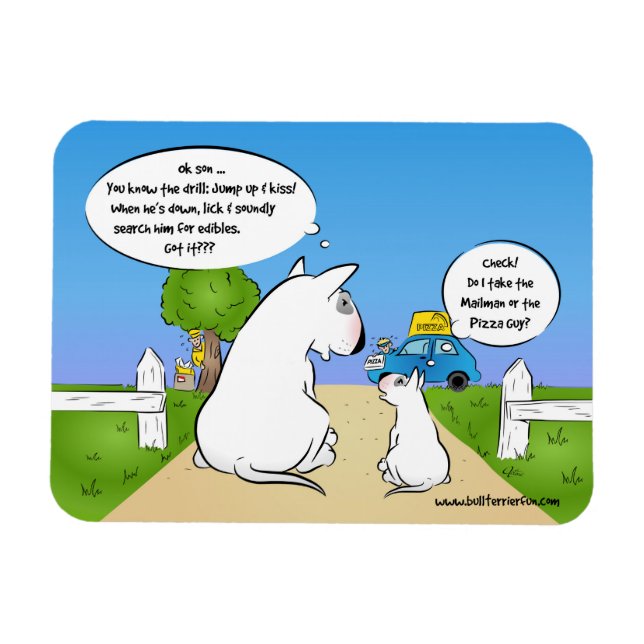 Drôle Bull Terrier Cartoon Magnet Fridge (Horizontal)