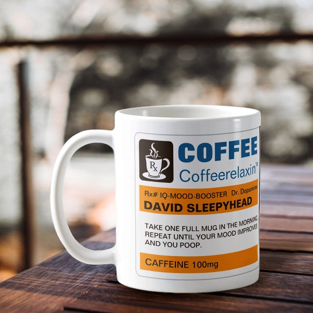 Drôle Café Caféine Rx Prescription Étiquettes Mugs (Créateur téléchargé)