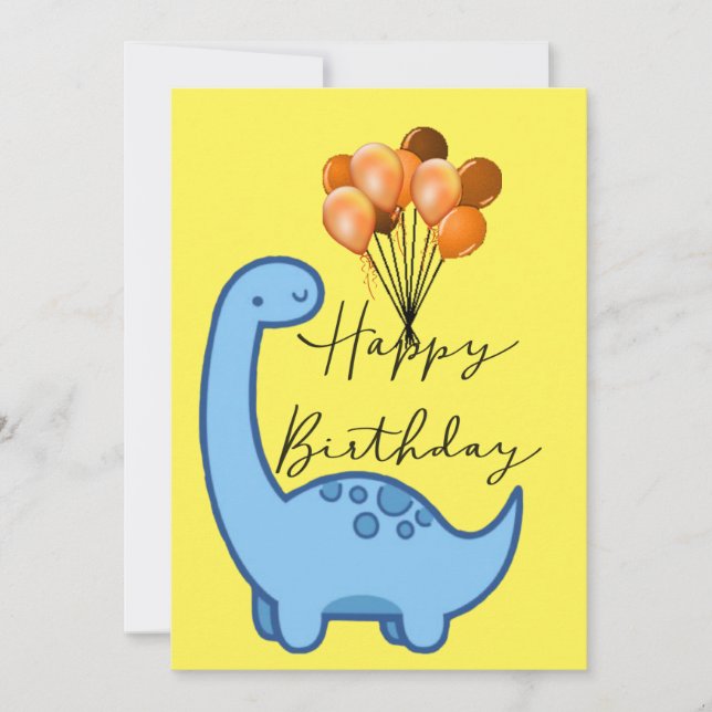 Drôle carte d'anniversaire dinosaure bleu (Devant)