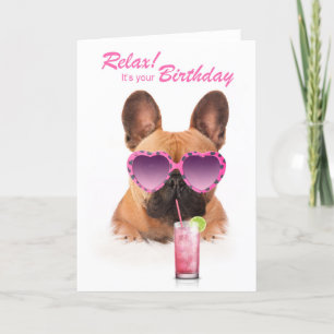 Drôle carte d'anniversaire français bulldog lunett