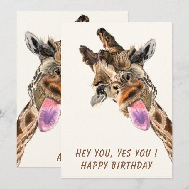 Drôle carte d'anniversaire Jouer Giraffe Tongue So (Devant / Derrière)