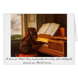 Drôle carte de fête des mères avec chien et piano