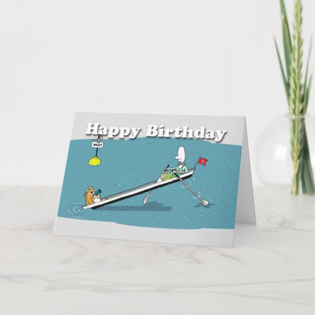 drôle carte de ramer Anniversaire, gros chat et du (Devant)