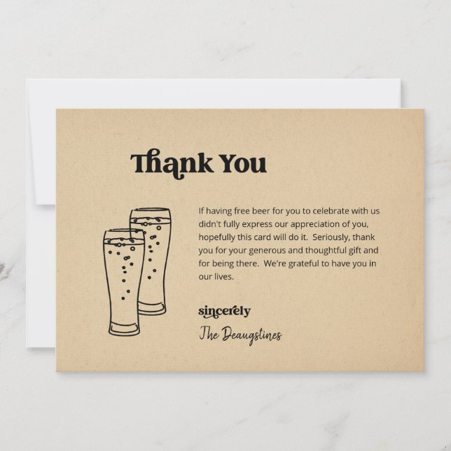 Drôle Carte de remerciements de Mariage de bière l (Devant)