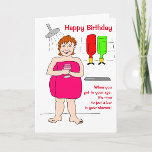 Drôle Cartoon Femme Boire Bar Carte Anniversaire