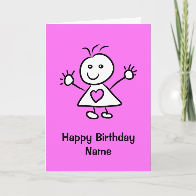 Drôle Cartoon Girl rose violet carte d'anniversair (Devant)