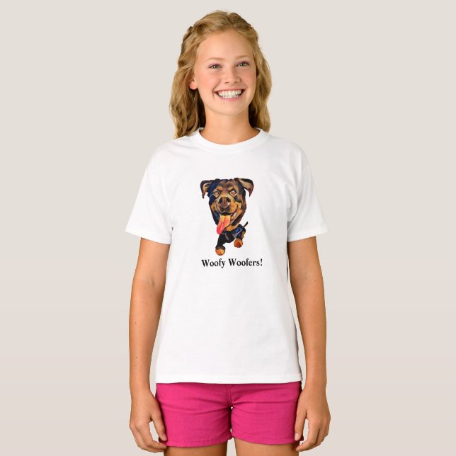 Drôle Cartoon Rottweiler Dog Girls T-shirt (Devant entier)