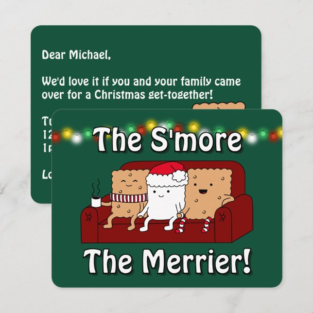 Drôle Cartoon S'more Noël Fête Invitation (Devant / Derrière)
