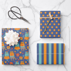 Drôle Cat Couple Wrappe Papier Ensemble de 3