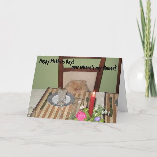 Drôle Chat a besoin Dîner Carte de fête de la mère (Devant)