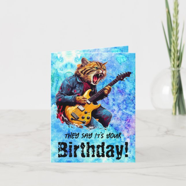 Drôle Chat Anniversaire Rocher Plié Carte de voeux (Devant)