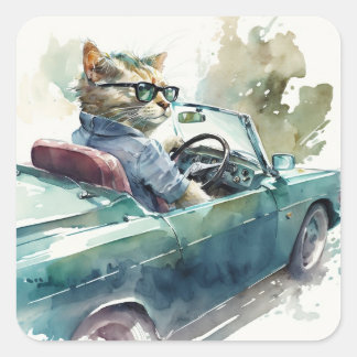 Drôle chat conduisant un autocollant de voiture de
