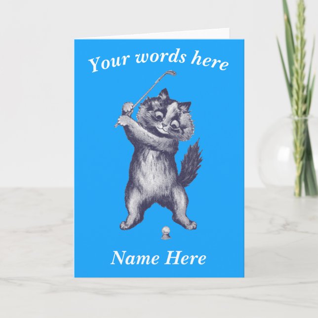 drôle chat de golf Carte personnalisable (Devant)