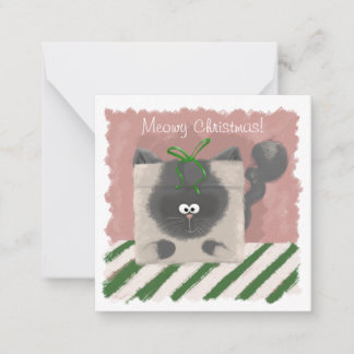Drôle, chat mignon, carte de Noël peinte à la main