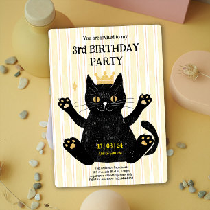 Drôle Chat Noir Anniversaire Fête Invitation