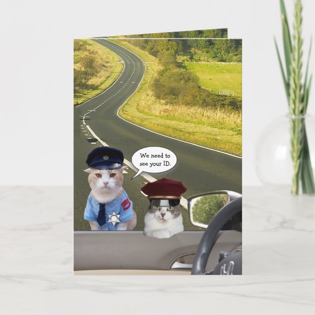 Drôle Chat/Officiers de Kitty Carte d'Anniversaire (Devant)