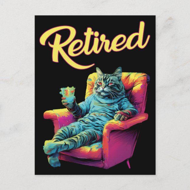 Drôle Chat sur canapé Carte postale Retraite (Devant)