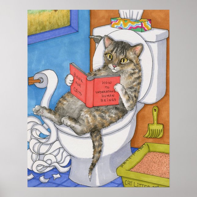 Drôle Chat sur Toilet 535 poster (Devant)