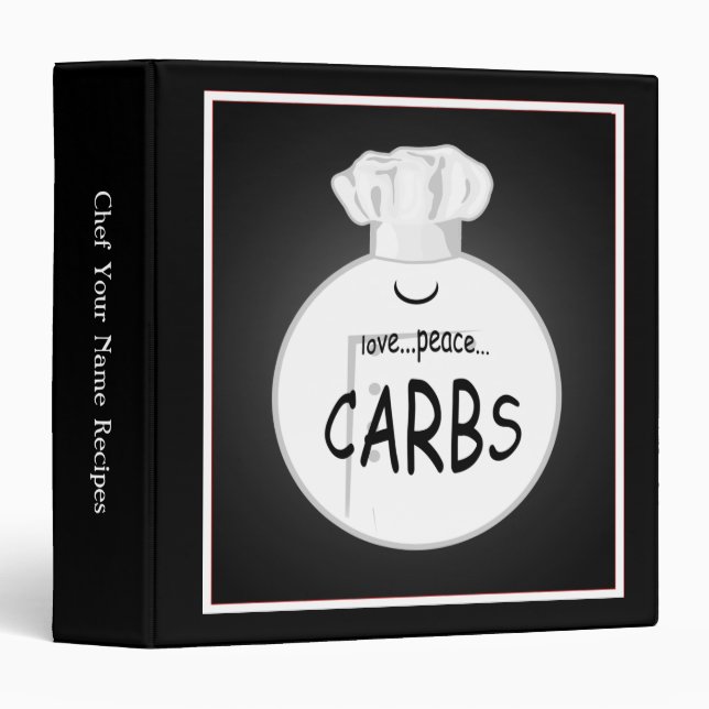 Drôle Chef Love Peace Carbs Classeur de recettes (Devant/Côté)