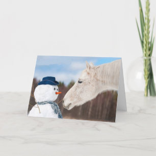 Drôle Cheval et la carte de Noël de Snowman