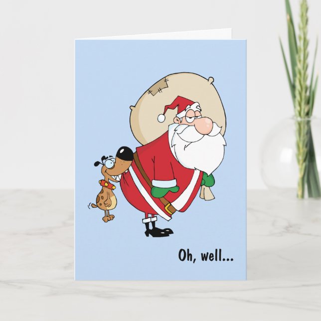 Drôle Chien Biting Père Noël Carte de Noël (Devant)