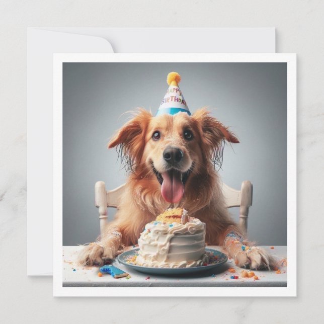 Drôle chien carte d'anniversaire, golden retriever (Devant)