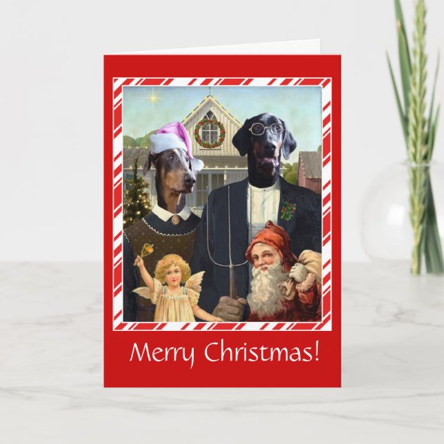 Drôle chien carte de Noël American gothique parodi (Devant)