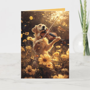 Drôle Chien Jouant Violon Plié Carte