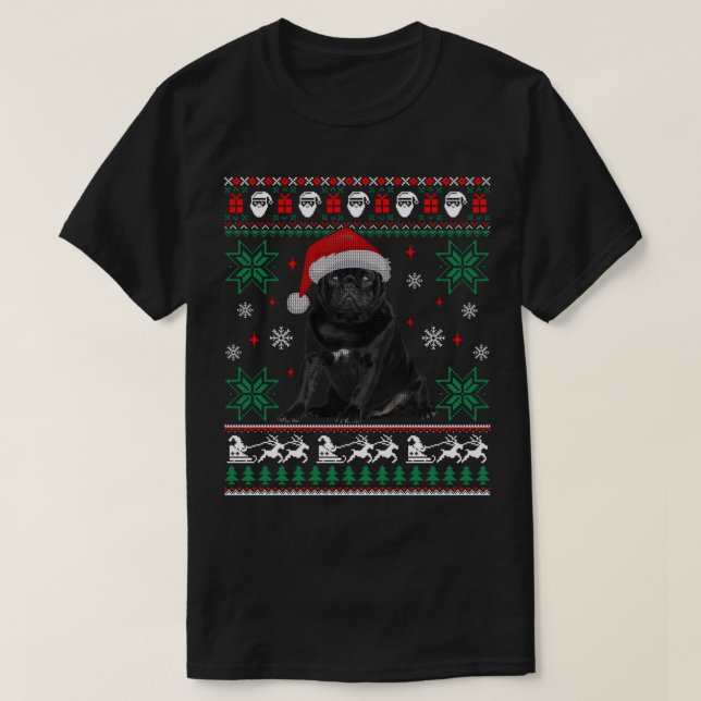 Drôle Chien noir Carlin laid Sweat de Noël (Design devant)