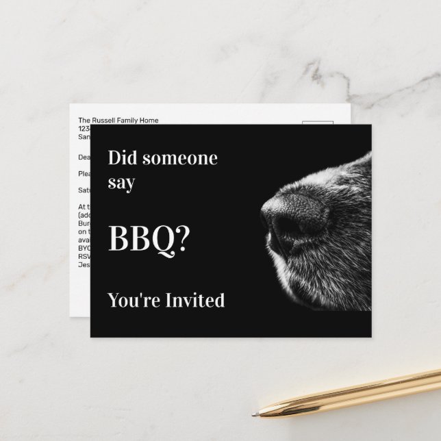 Drôle Chien Summer BBQ Party Postcard Invitation (Devant/Arrière en situation)